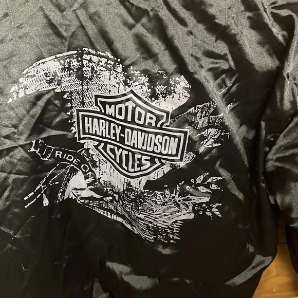 Harley-Davidson Reversible Ride It Live It Bomber Jacket Pocket Zip Black PTP 20 - Picture 11 of 13
